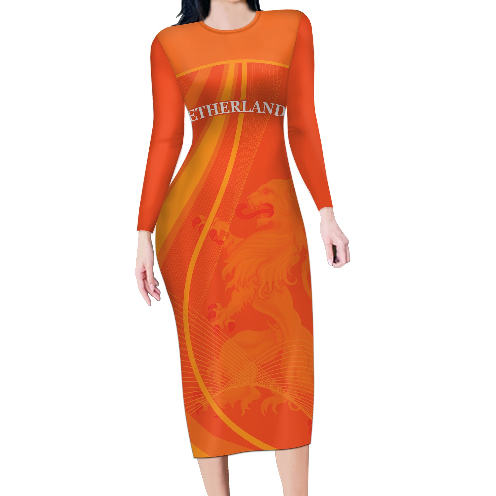 Netherlands Cricket World Cup 2024 Long Sleeve Bodycon Dress The Flying Dutchmen Make Champions - Wonder Print Shop