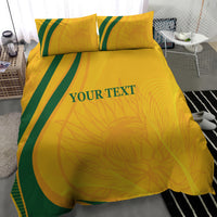 Gold and green cricket bedding set with green stripes and 'YOUR TEXT' on duvet