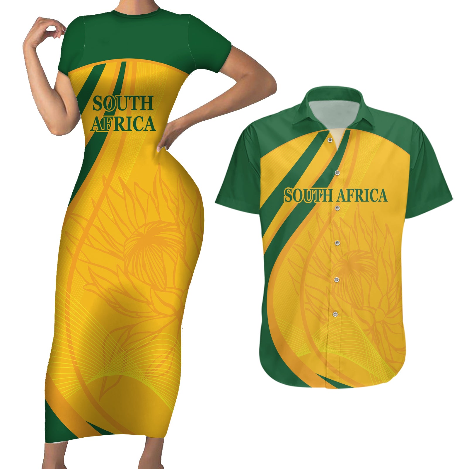 South Africa Cricket World Cup 2024 Couples Matching Short Sleeve Bodycon Dress and Hawaiian Shirt Proteas Make Champions LT9 - Wonder Print Shop