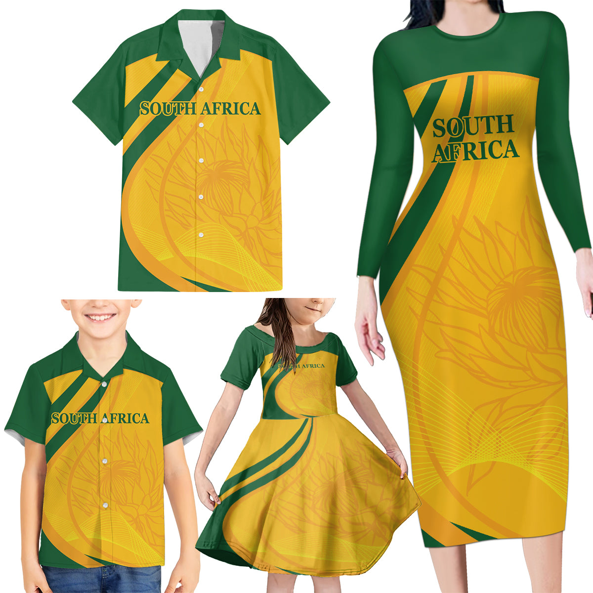 South Africa Cricket World Cup 2024 Family Matching Long Sleeve Bodycon Dress and Hawaiian Shirt Proteas Make Champions LT9 - Wonder Print Shop