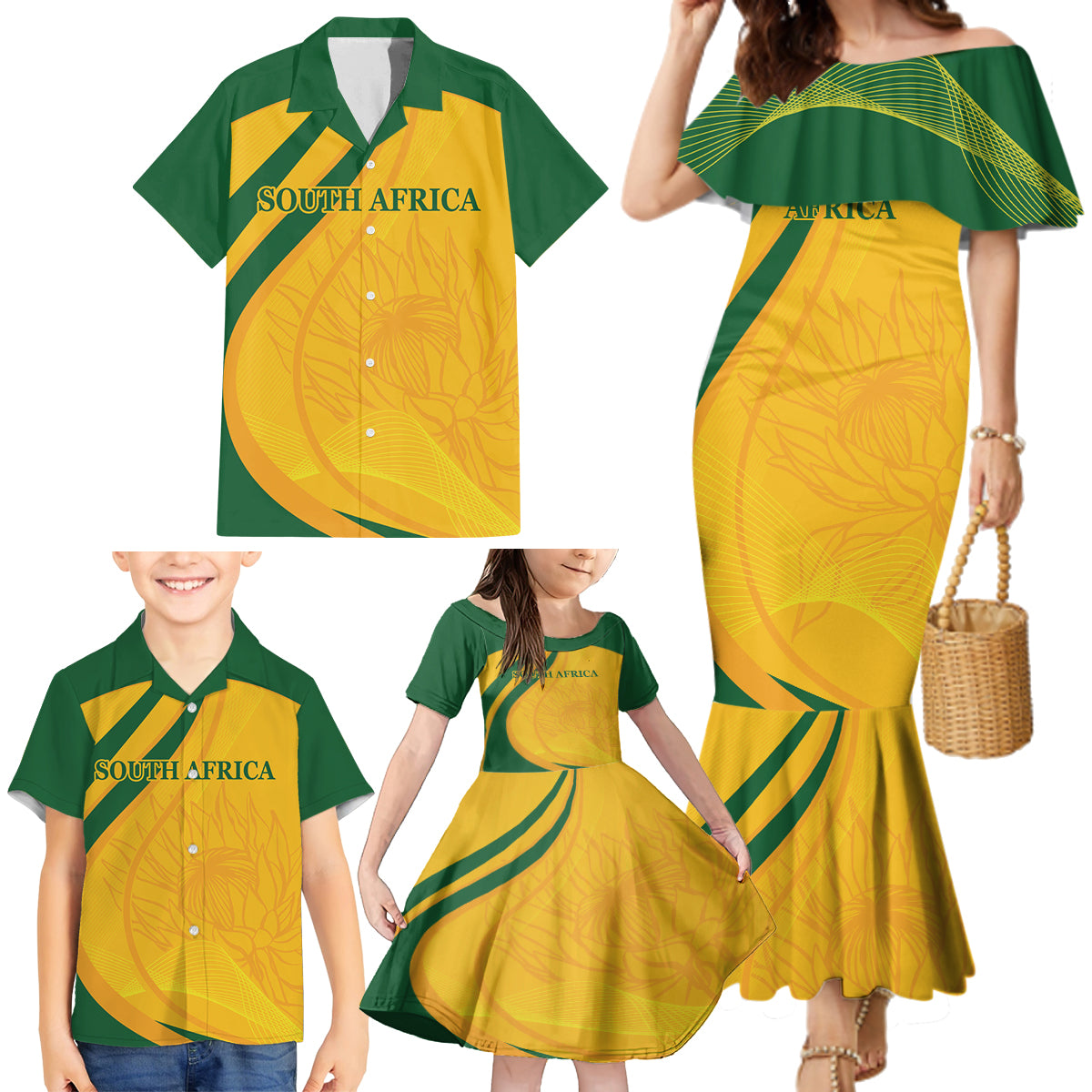 South Africa Cricket World Cup 2024 Family Matching Mermaid Dress and Hawaiian Shirt Proteas Make Champions LT9 - Wonder Print Shop