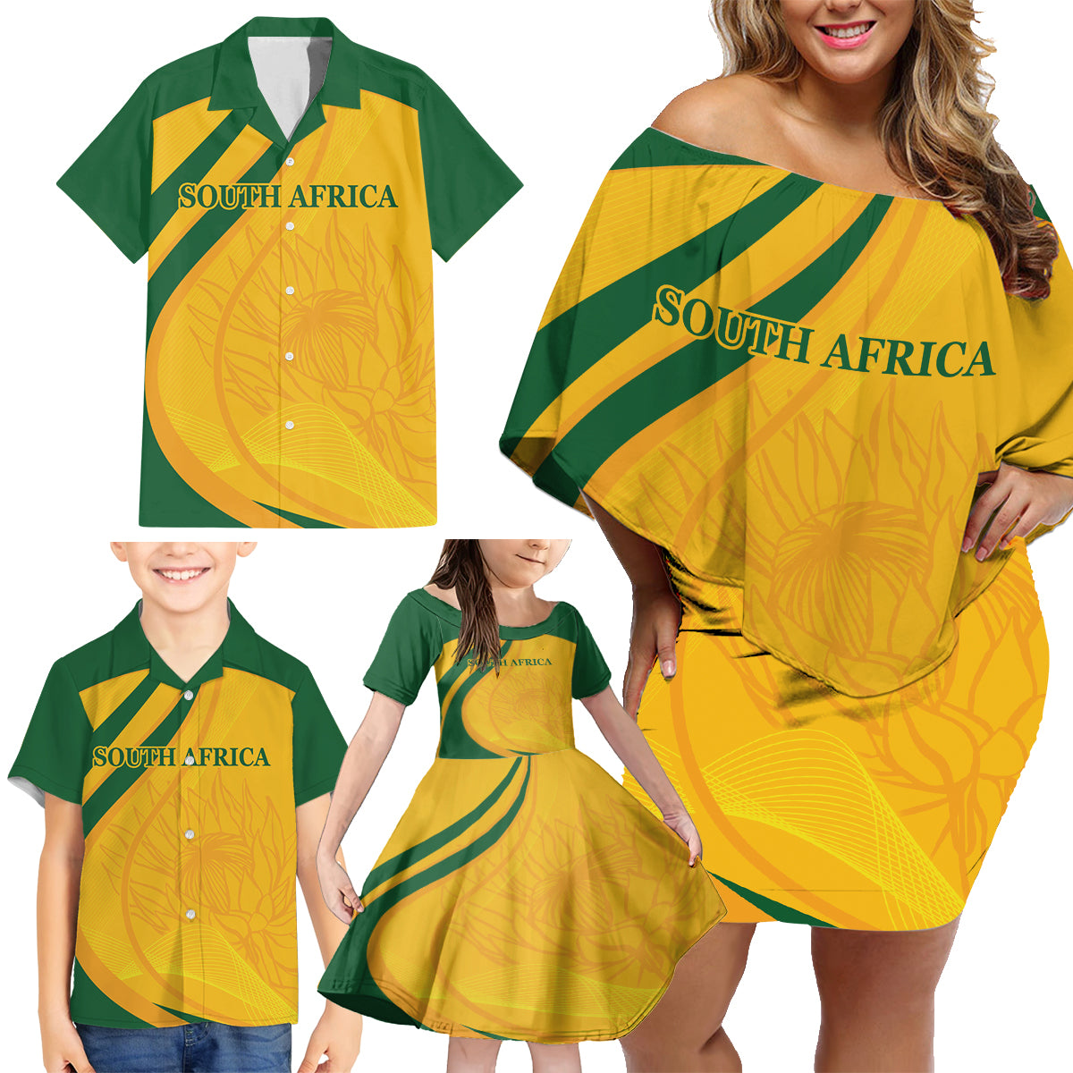 South Africa Cricket World Cup 2024 Family Matching Off Shoulder Short Dress and Hawaiian Shirt Proteas Make Champions LT9 - Wonder Print Shop