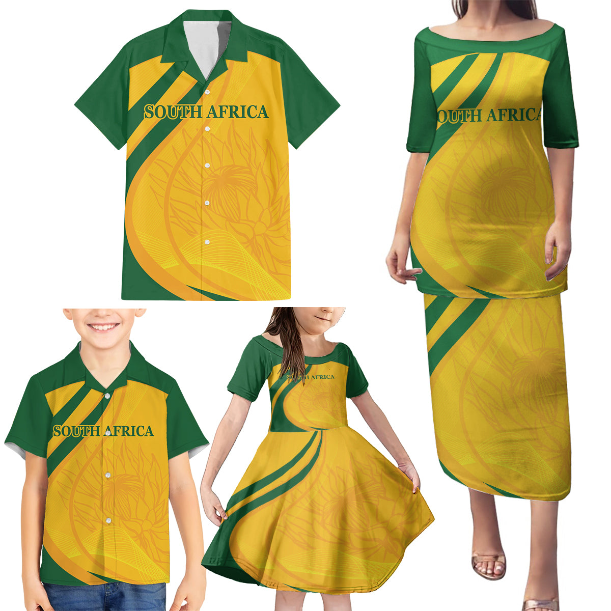 South Africa Cricket World Cup 2024 Family Matching Puletasi and Hawaiian Shirt Proteas Make Champions - Wonder Print Shop