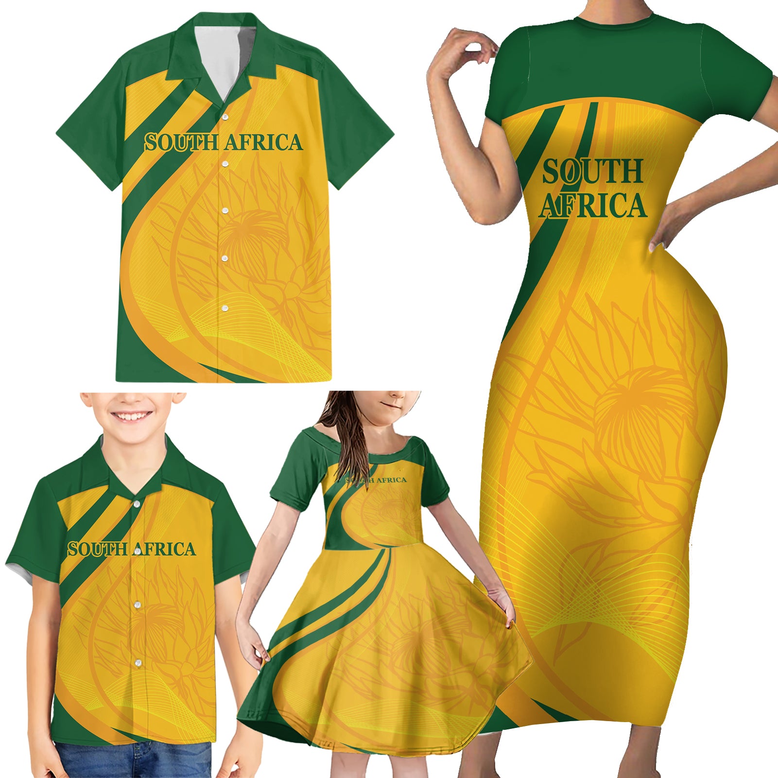 South Africa Cricket World Cup 2024 Family Matching Short Sleeve Bodycon Dress and Hawaiian Shirt Proteas Make Champions - Wonder Print Shop