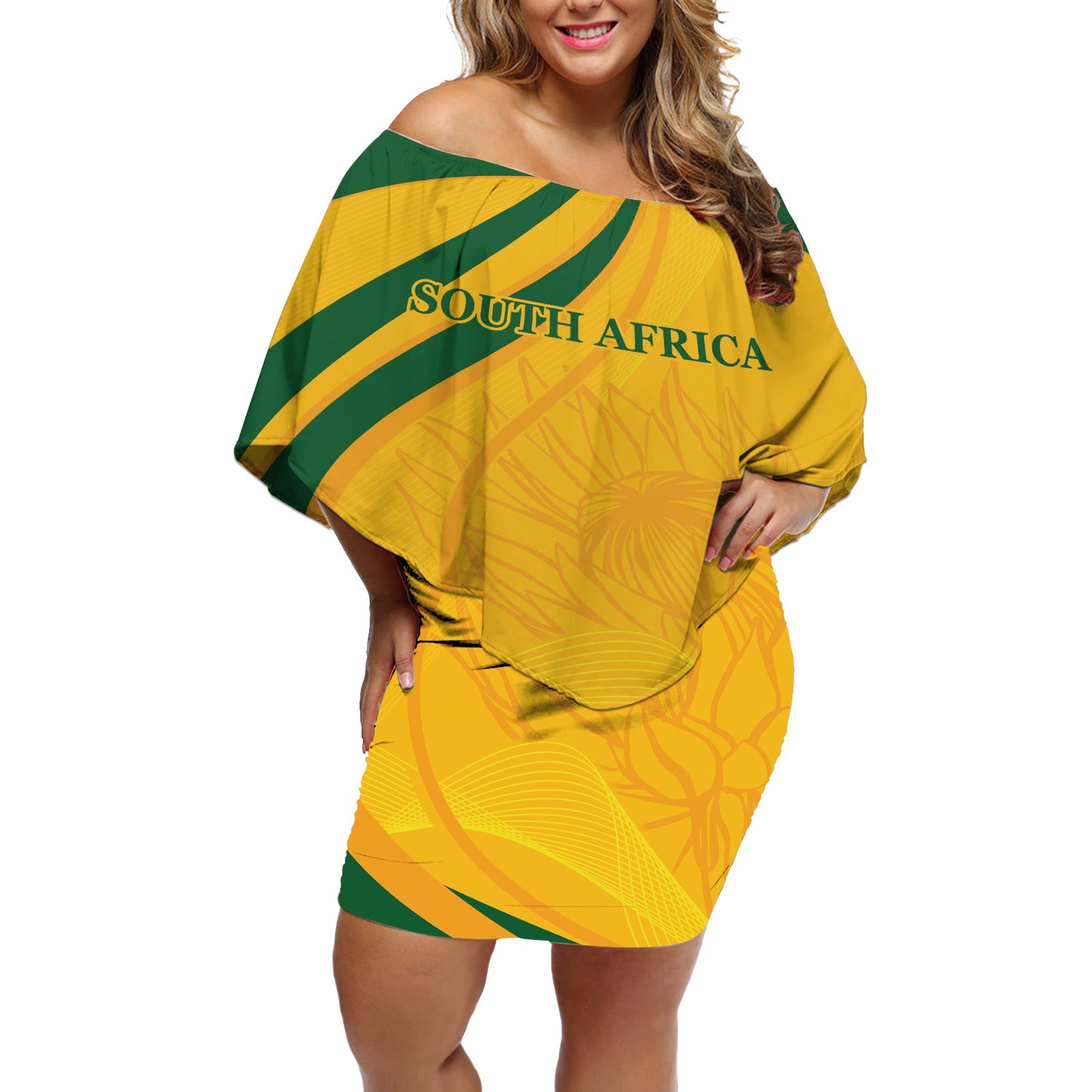 South Africa Cricket World Cup 2024 Off Shoulder Short Dress Proteas Make Champions - Wonder Print Shop