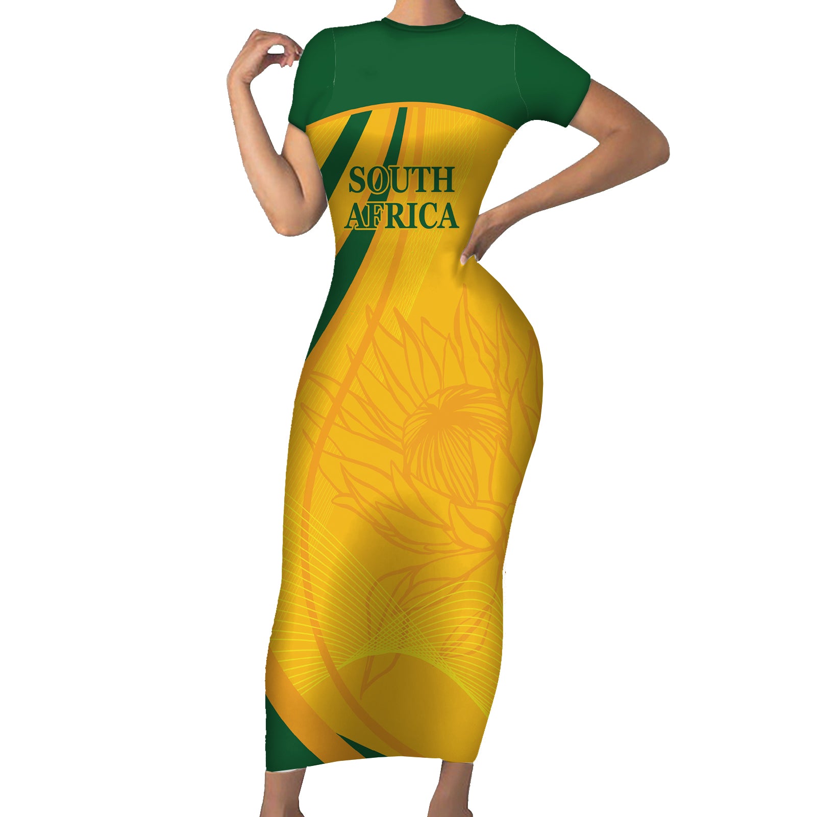 South Africa Cricket World Cup 2024 Short Sleeve Bodycon Dress Proteas Make Champions