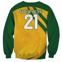 Unisex sweatshirt with green sleeves and yellow back graphic with YOUR TEXT 21