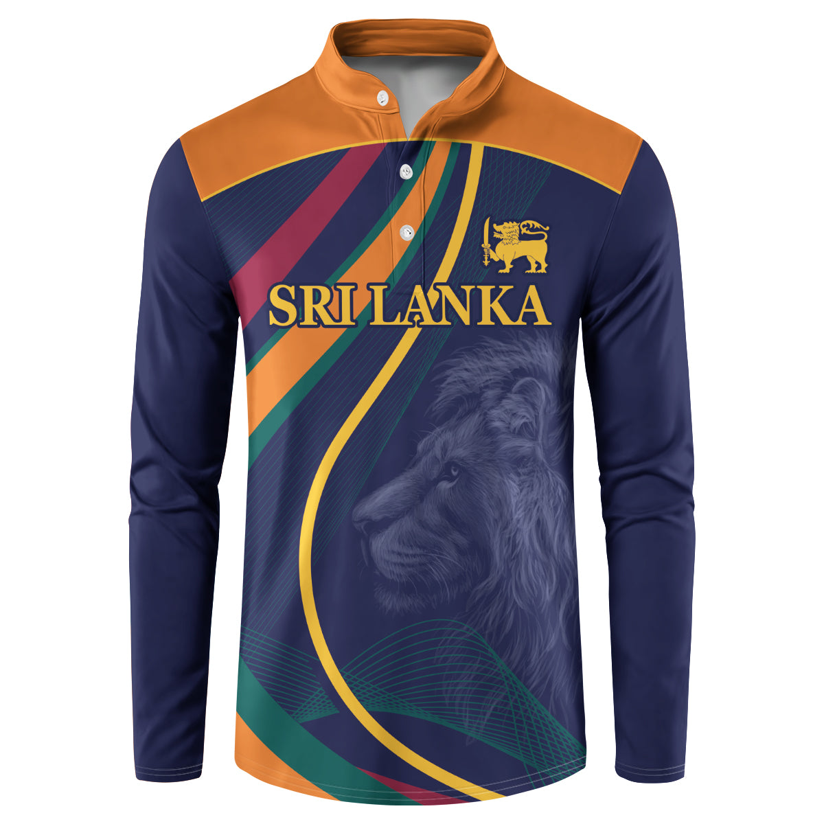 Button sweatshirt in navy/orange with Sri Lanka text and lion graphic