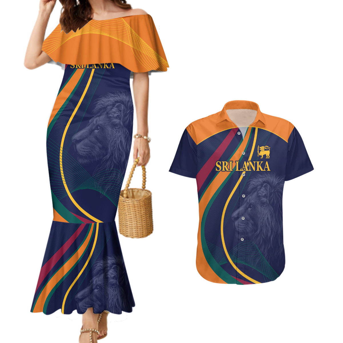 Sri Lanka Cricket World Cup 2024 Couples Matching Mermaid Dress and Hawaiian Shirt Shri Lanka Jathika Crikat Kandayama LT9 - Wonder Print Shop