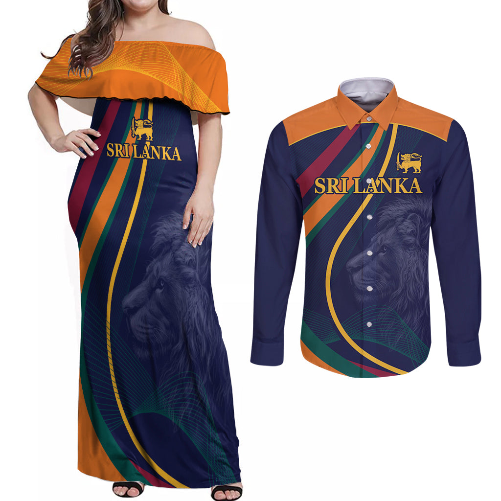 Sri Lanka Cricket World Cup 2024 Couples Matching Off Shoulder Maxi Dress and Long Sleeve Button Shirt Shri Lanka Jathika Crikat Kandayama LT9 - Wonder Print Shop