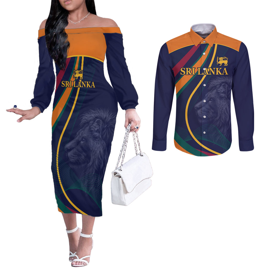 Sri Lanka Cricket World Cup 2024 Couples Matching Off The Shoulder Long Sleeve Dress and Long Sleeve Button Shirt Shri Lanka Jathika Crikat Kandayama