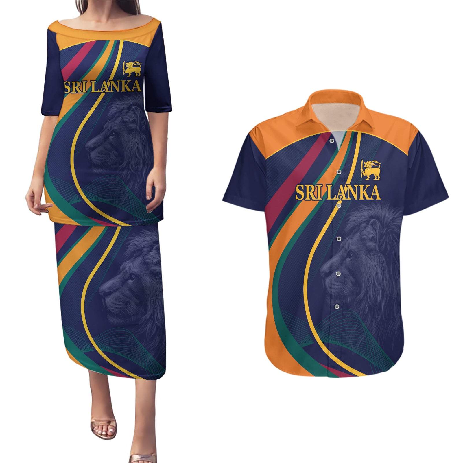 Sri Lanka Cricket World Cup 2024 Couples Matching Puletasi and Hawaiian Shirt Shri Lanka Jathika Crikat Kandayama LT9 - Wonder Print Shop