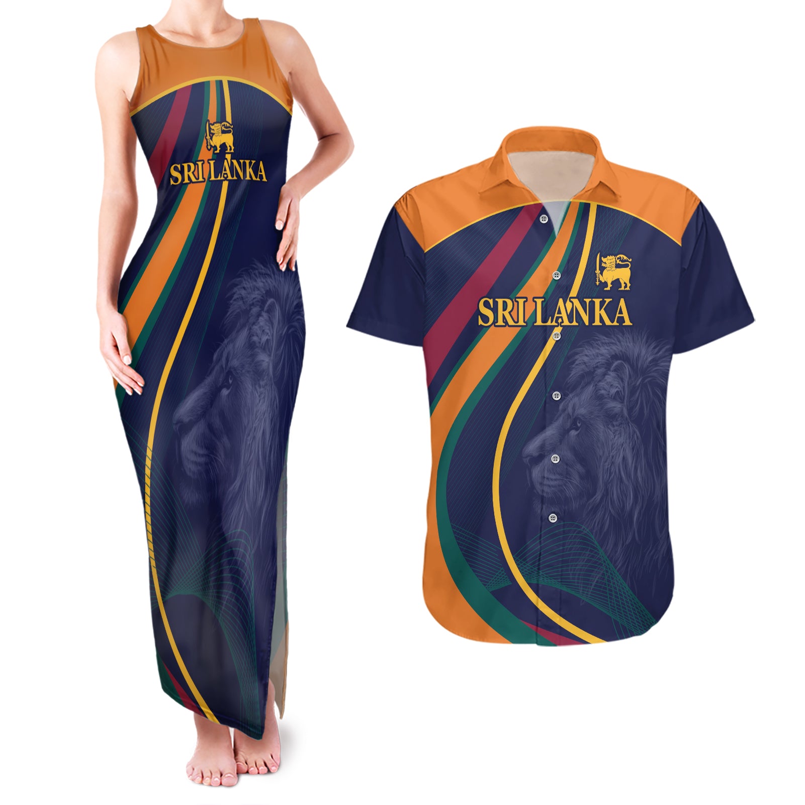 Sri Lanka Cricket World Cup 2024 Couples Matching Tank Maxi Dress and Hawaiian Shirt Shri Lanka Jathika Crikat Kandayama LT9 - Wonder Print Shop