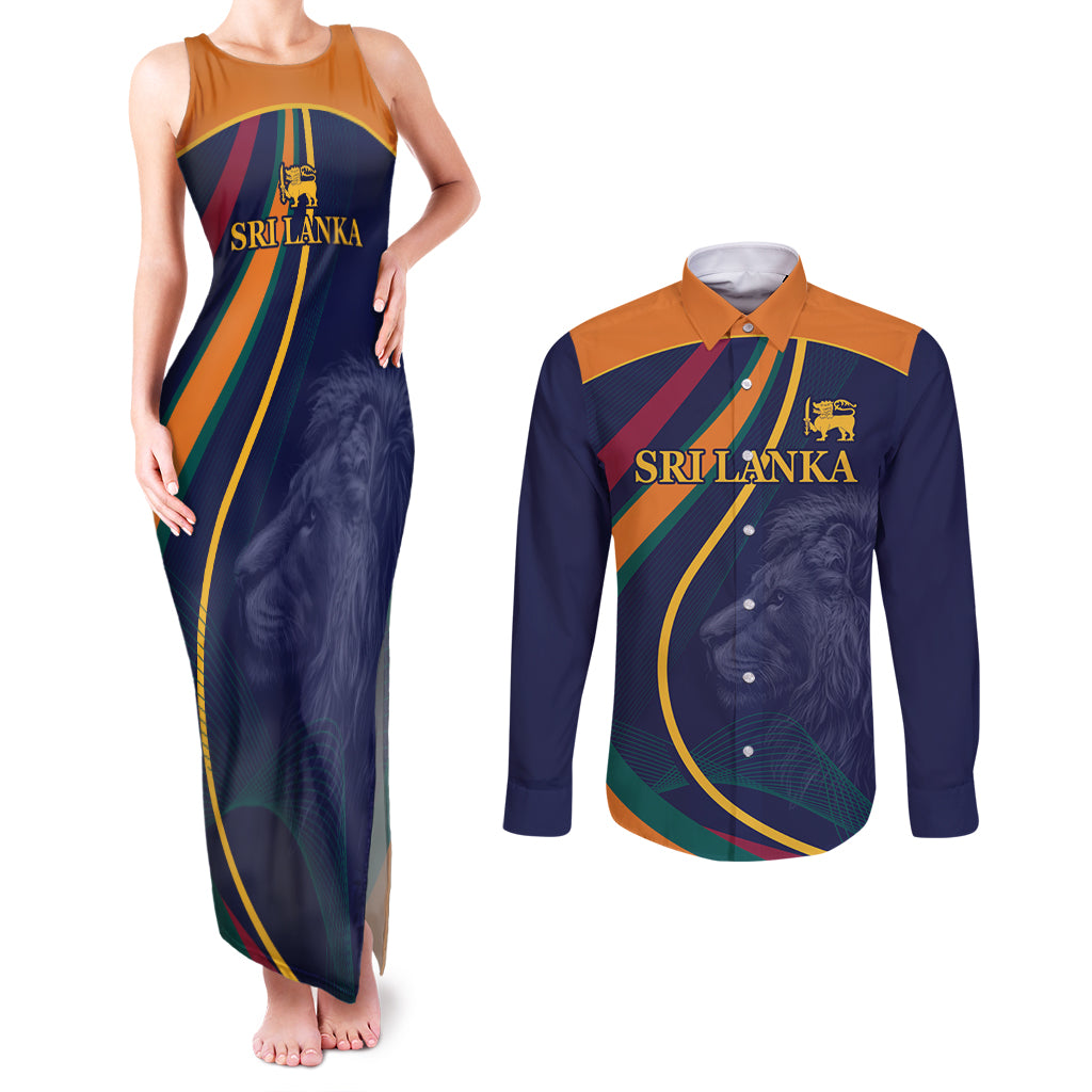 Sri Lanka Cricket World Cup 2024 Couples Matching Tank Maxi Dress and Long Sleeve Button Shirt Shri Lanka Jathika Crikat Kandayama LT9 - Wonder Print Shop