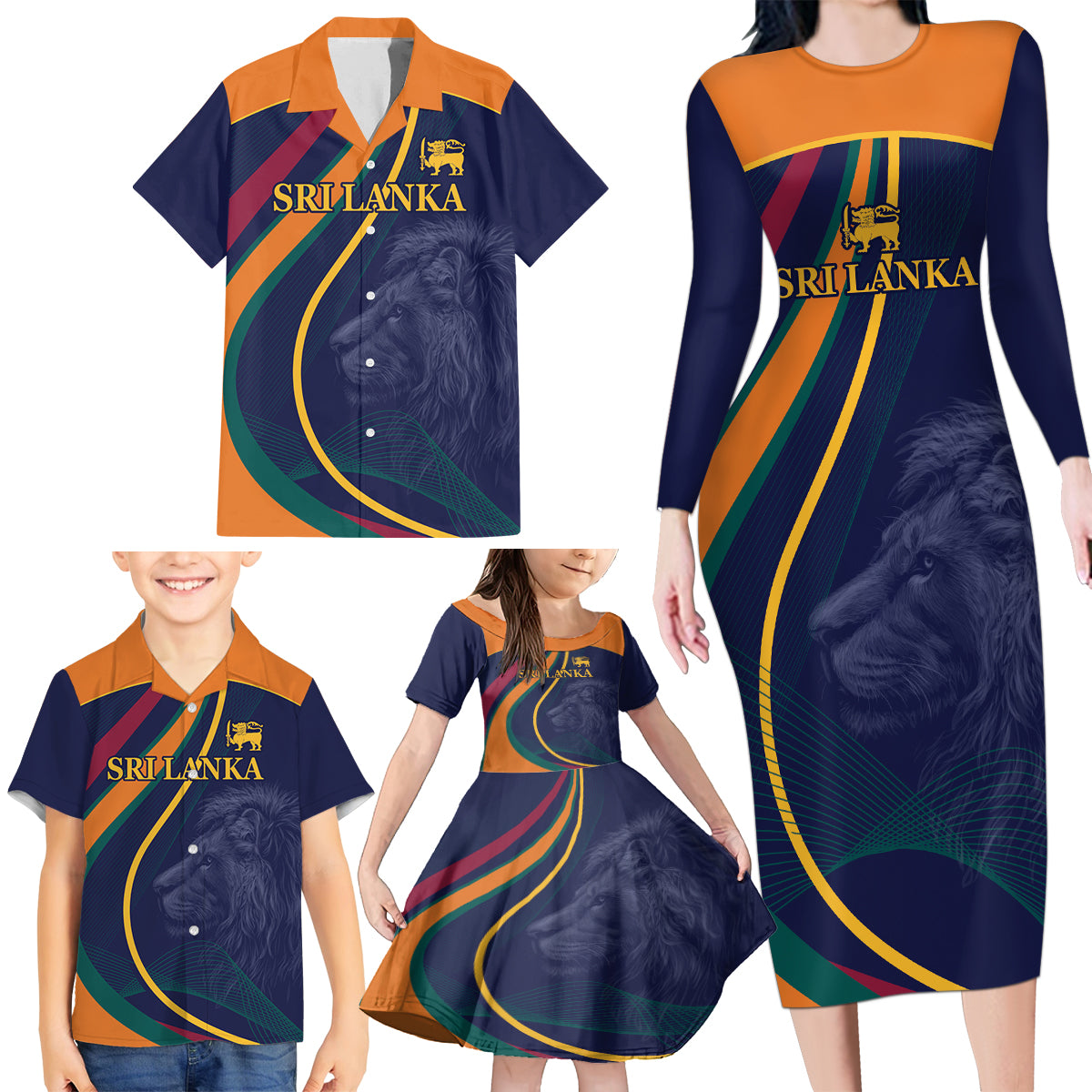 Sri Lanka Cricket World Cup 2024 Family Matching Long Sleeve Bodycon Dress and Hawaiian Shirt Shri Lanka Jathika Crikat Kandayama LT9 - Wonder Print Shop