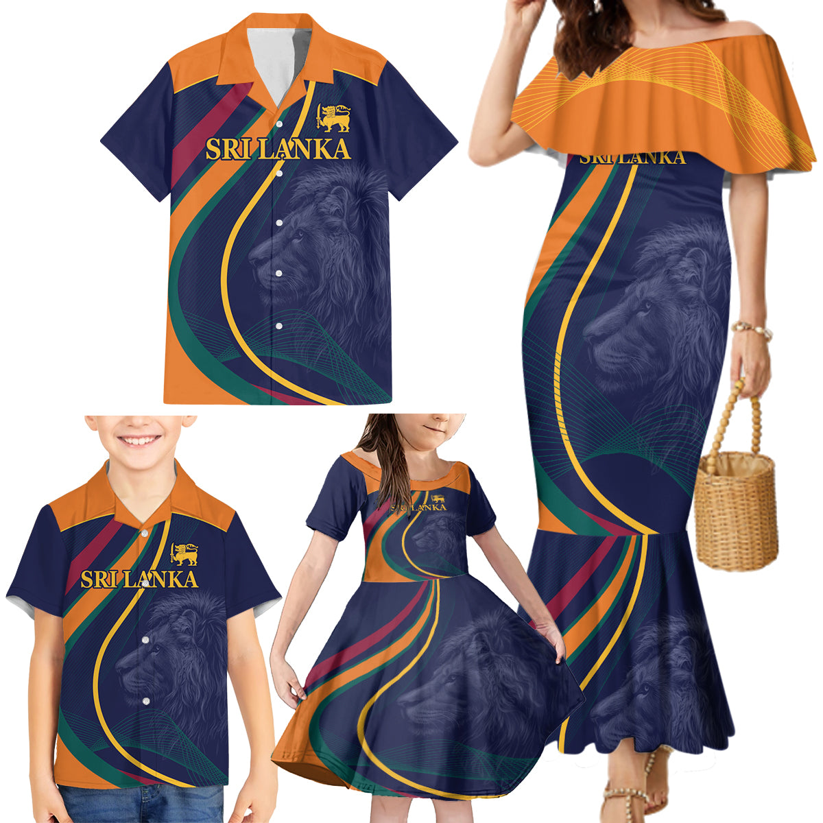 Sri Lanka Cricket World Cup 2024 Family Matching Mermaid Dress and Hawaiian Shirt Shri Lanka Jathika Crikat Kandayama LT9 - Wonder Print Shop