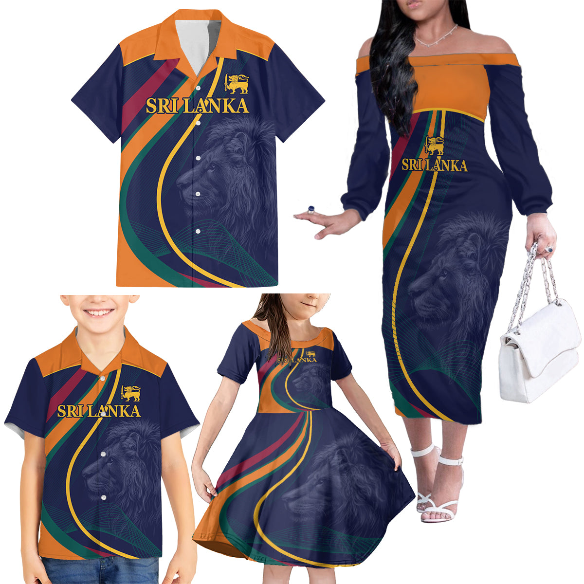 Sri Lanka Cricket World Cup 2024 Family Matching Off The Shoulder Long Sleeve Dress and Hawaiian Shirt Shri Lanka Jathika Crikat Kandayama - Wonder Print Shop