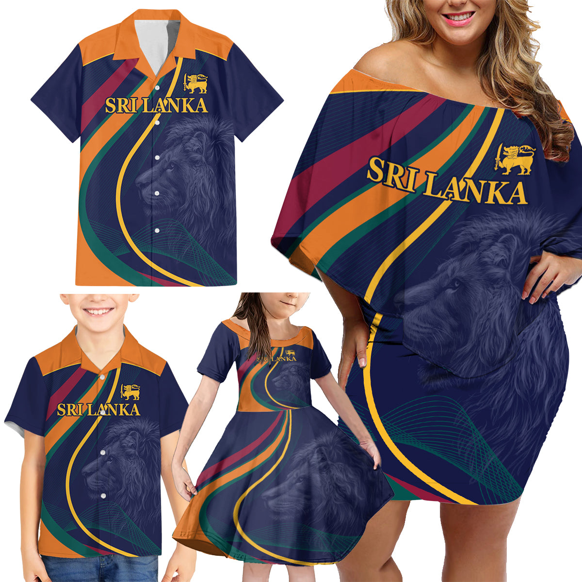 Sri Lanka Cricket World Cup 2024 Family Matching Off Shoulder Short Dress and Hawaiian Shirt Shri Lanka Jathika Crikat Kandayama LT9 - Wonder Print Shop