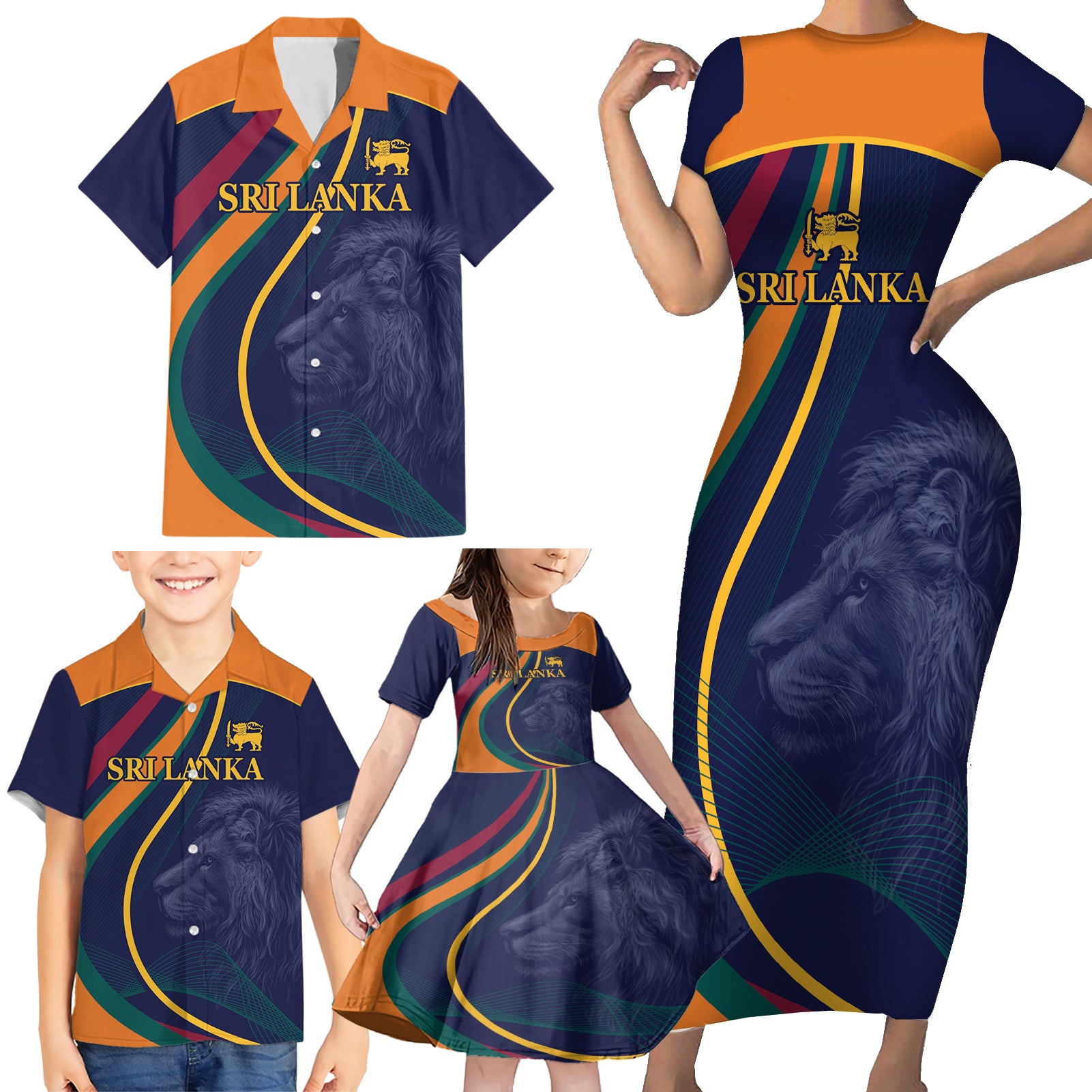 Sri Lanka Cricket World Cup 2024 Family Matching Short Sleeve Bodycon Dress and Hawaiian Shirt Shri Lanka Jathika Crikat Kandayama - Wonder Print Shop