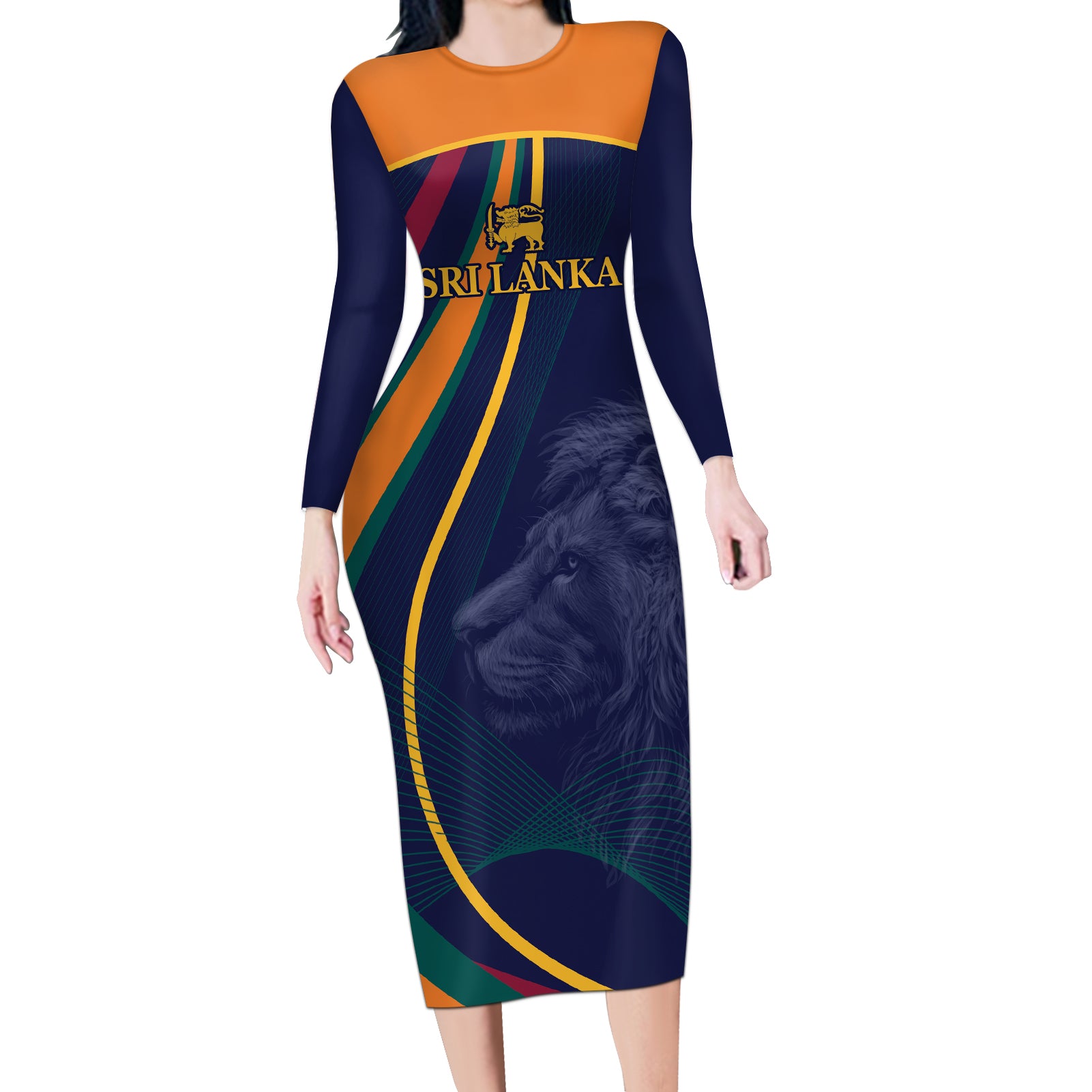 Sri Lanka Cricket World Cup 2024 Long Sleeve Bodycon Dress Shri Lanka Jathika Crikat Kandayama - Wonder Print Shop