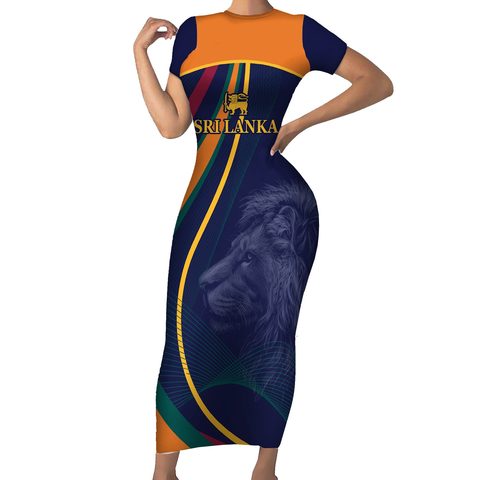 Sri Lanka Cricket World Cup 2024 Short Sleeve Bodycon Dress Shri Lanka Jathika Crikat Kandayama