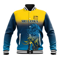 Unisex baseball jacket with Sri Lanka text, lion crest, striped collar and button front
