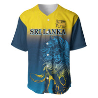 Yellow and blue Sri Lanka baseball jersey with lion front graphic and V-neck buttons
