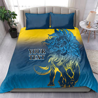Lion graphic duvet cover set in blue and yellow with two square pillows
