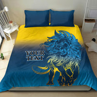 Blue and yellow lion graphic duvet cover with two square pillows bedding set