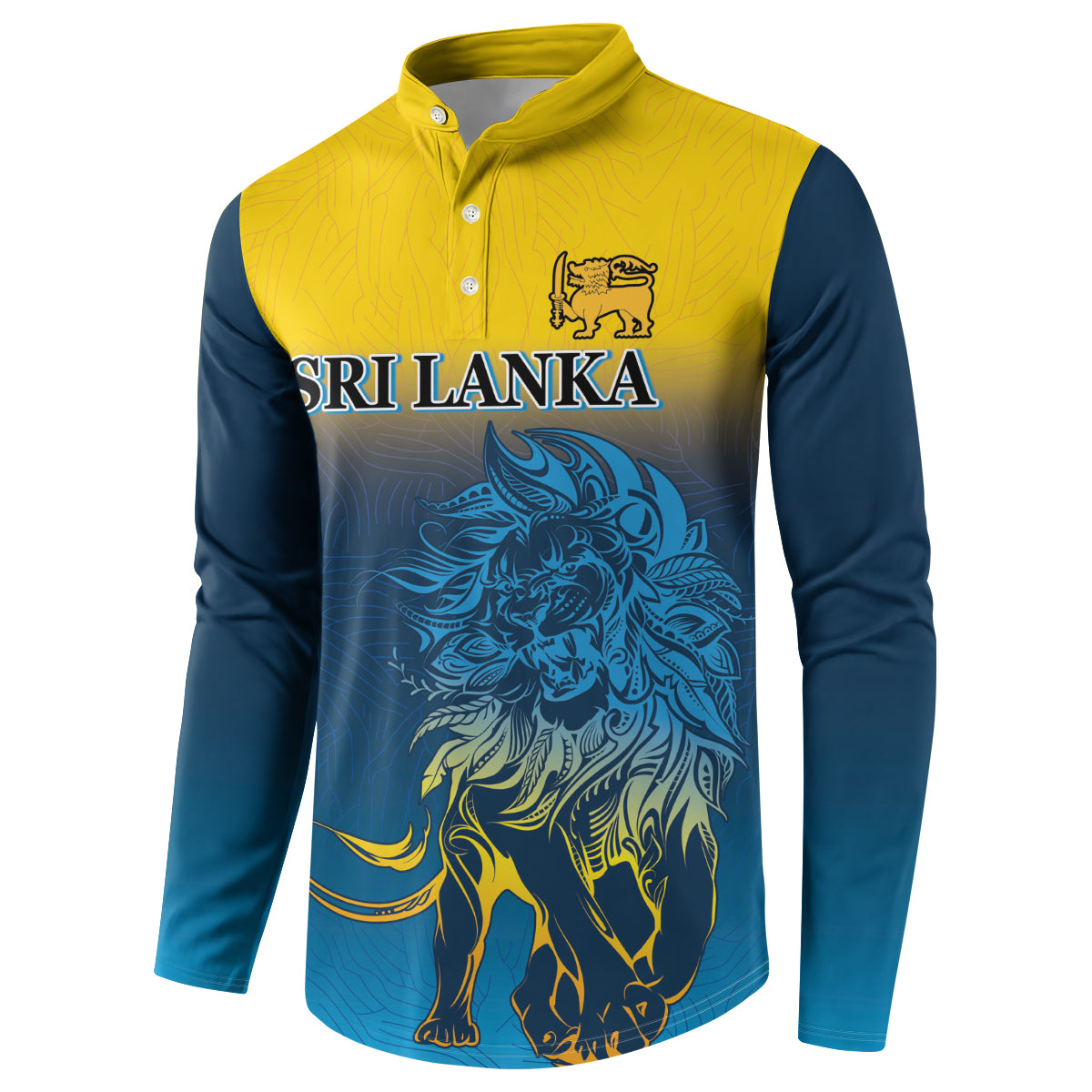 Button sweatshirt with lion and SRI LANKA logo, yellow and blue two-tone