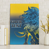 Canvas wall art featuring blue lion face with “Your Text” on yellow-blue background