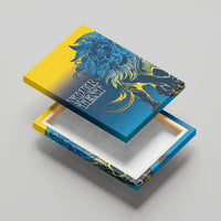 Stacked canvas wall art mockup with blue lion design and “Your Text”