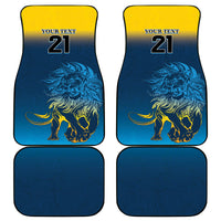 Blue car mat set (2 front, 2 rear) with lion graphic and 21 logo