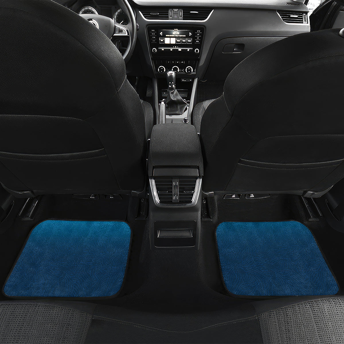 Blue rear car floor mats with lion graphic and 21 logo