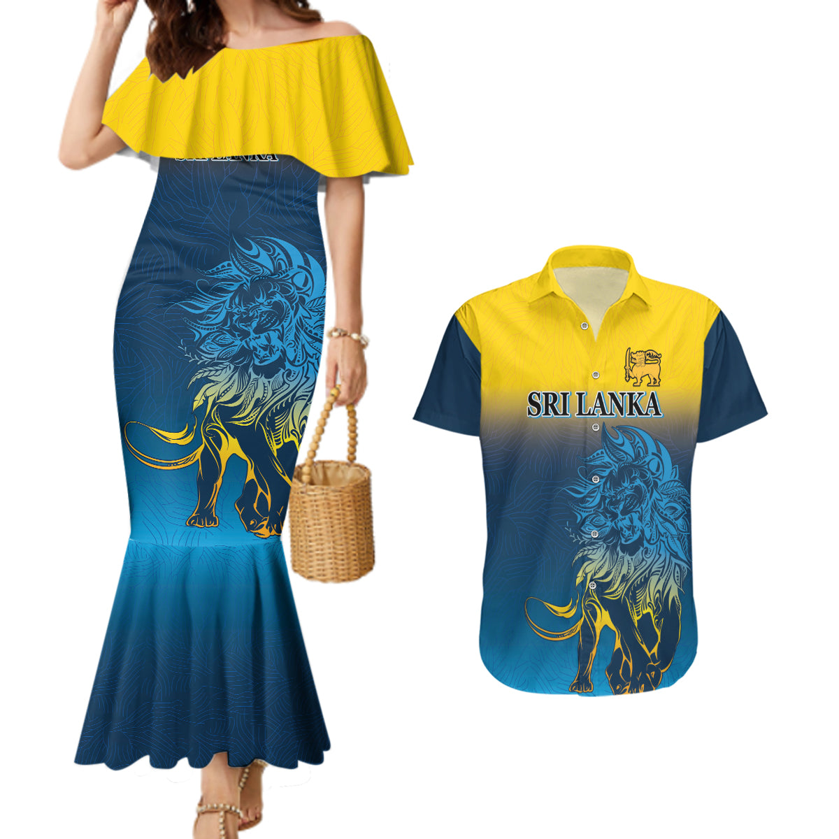 Sri Lanka Couples Matching Mermaid Dress and Hawaiian Shirt With Lions Version LT9 - Wonder Print Shop