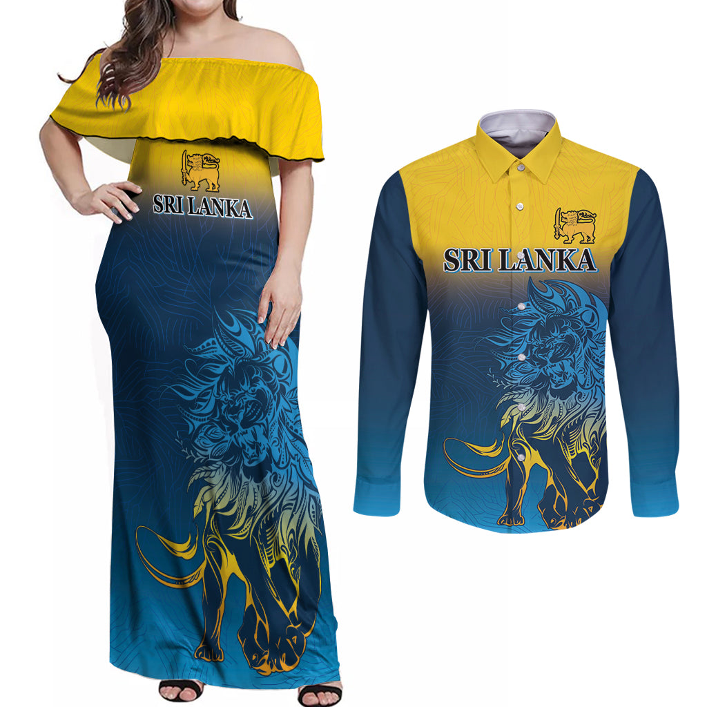 Sri Lanka Couples Matching Off Shoulder Maxi Dress and Long Sleeve Button Shirt With Lions Version LT9 - Wonder Print Shop