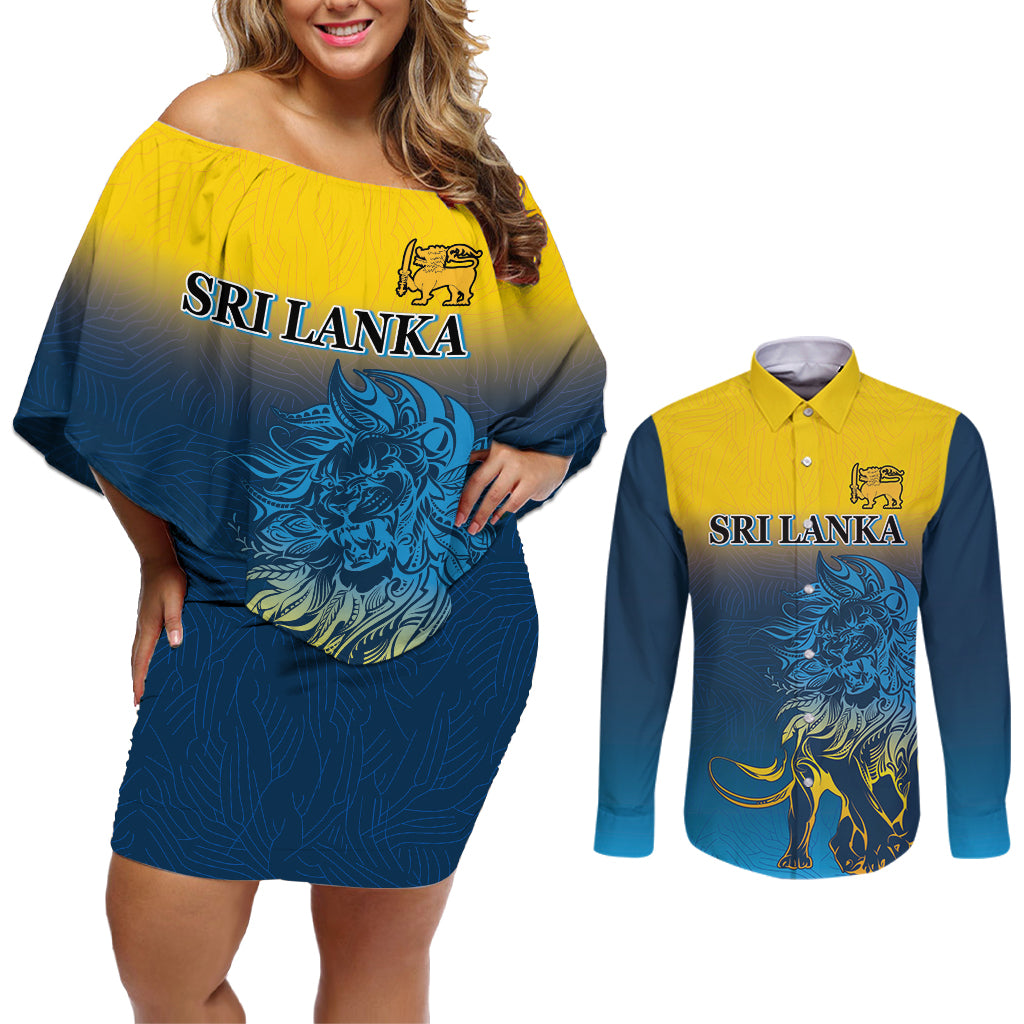 Sri Lanka Couples Matching Off Shoulder Short Dress and Long Sleeve Button Shirt With Lions Version LT9 - Wonder Print Shop