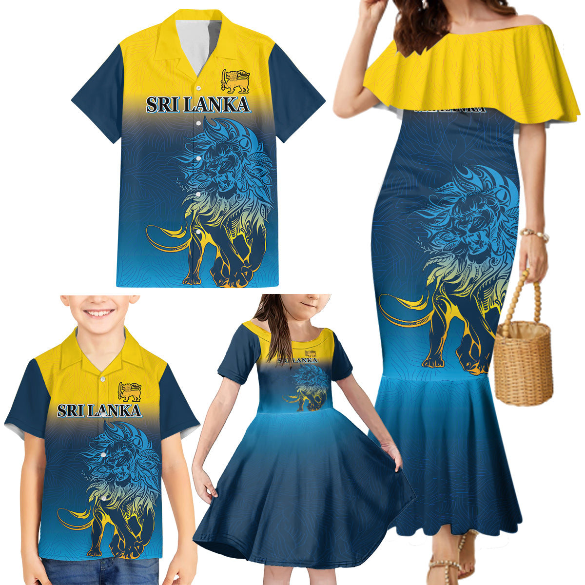 Sri Lanka Family Matching Mermaid Dress and Hawaiian Shirt With Lions Version LT9 - Wonder Print Shop