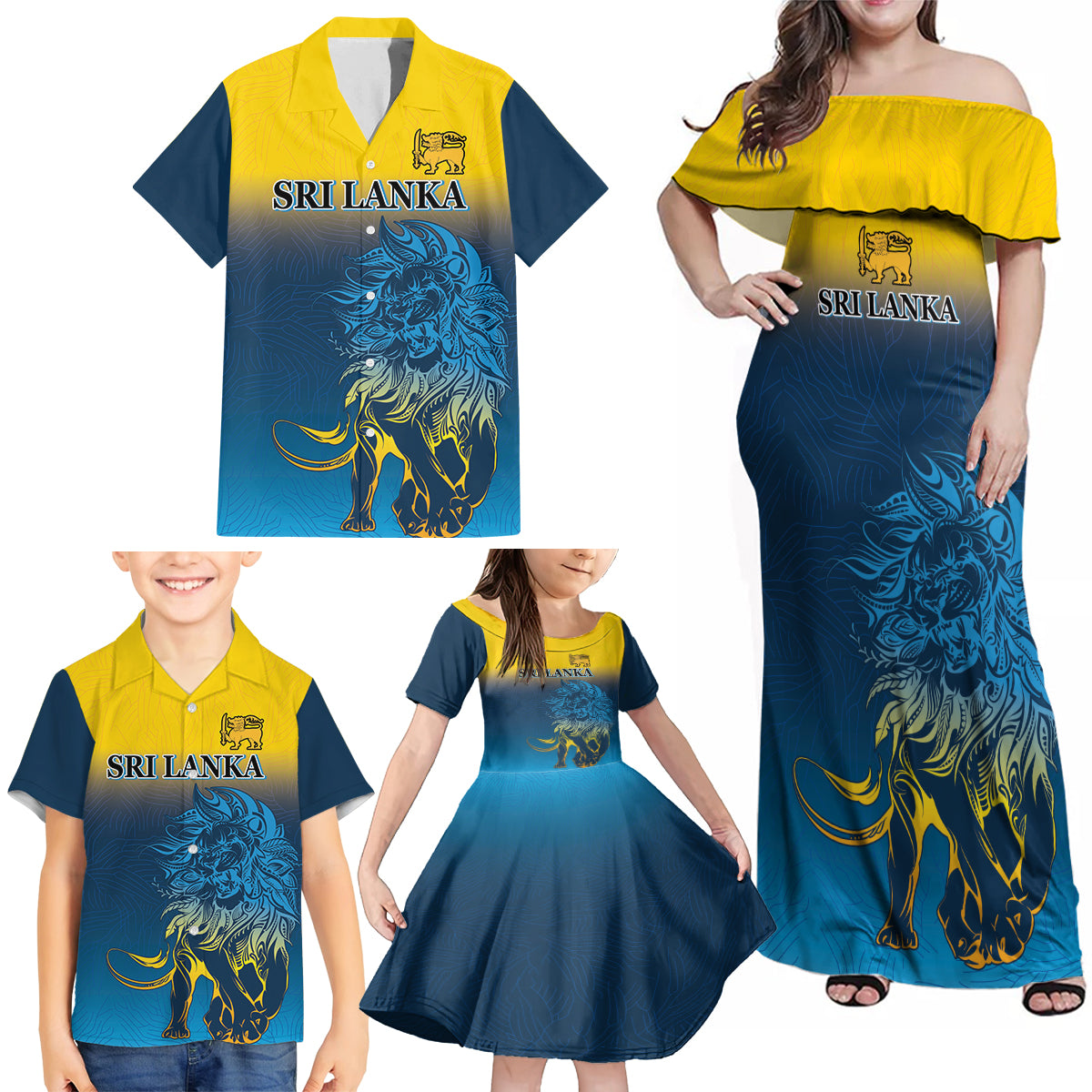 Sri Lanka Family Matching Off Shoulder Maxi Dress and Hawaiian Shirt With Lions Version LT9 - Wonder Print Shop