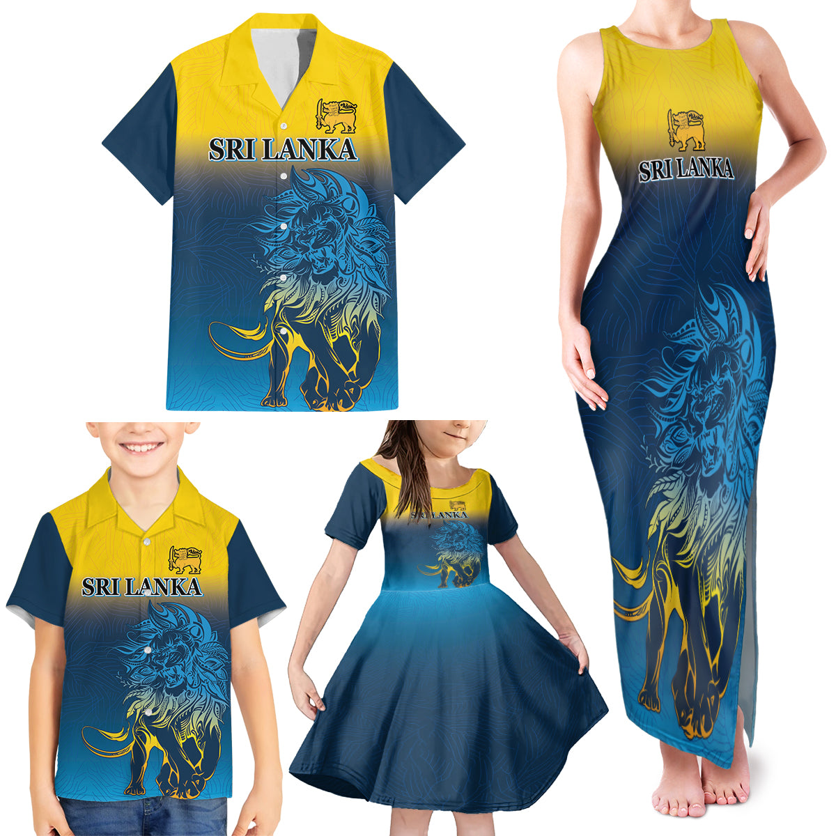 Sri Lanka Family Matching Tank Maxi Dress and Hawaiian Shirt With Lions Version - Wonder Print Shop