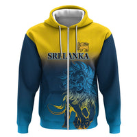 Yellow-and-blue pullover hoodie with drawstring hood and front Sri Lanka lion emblem