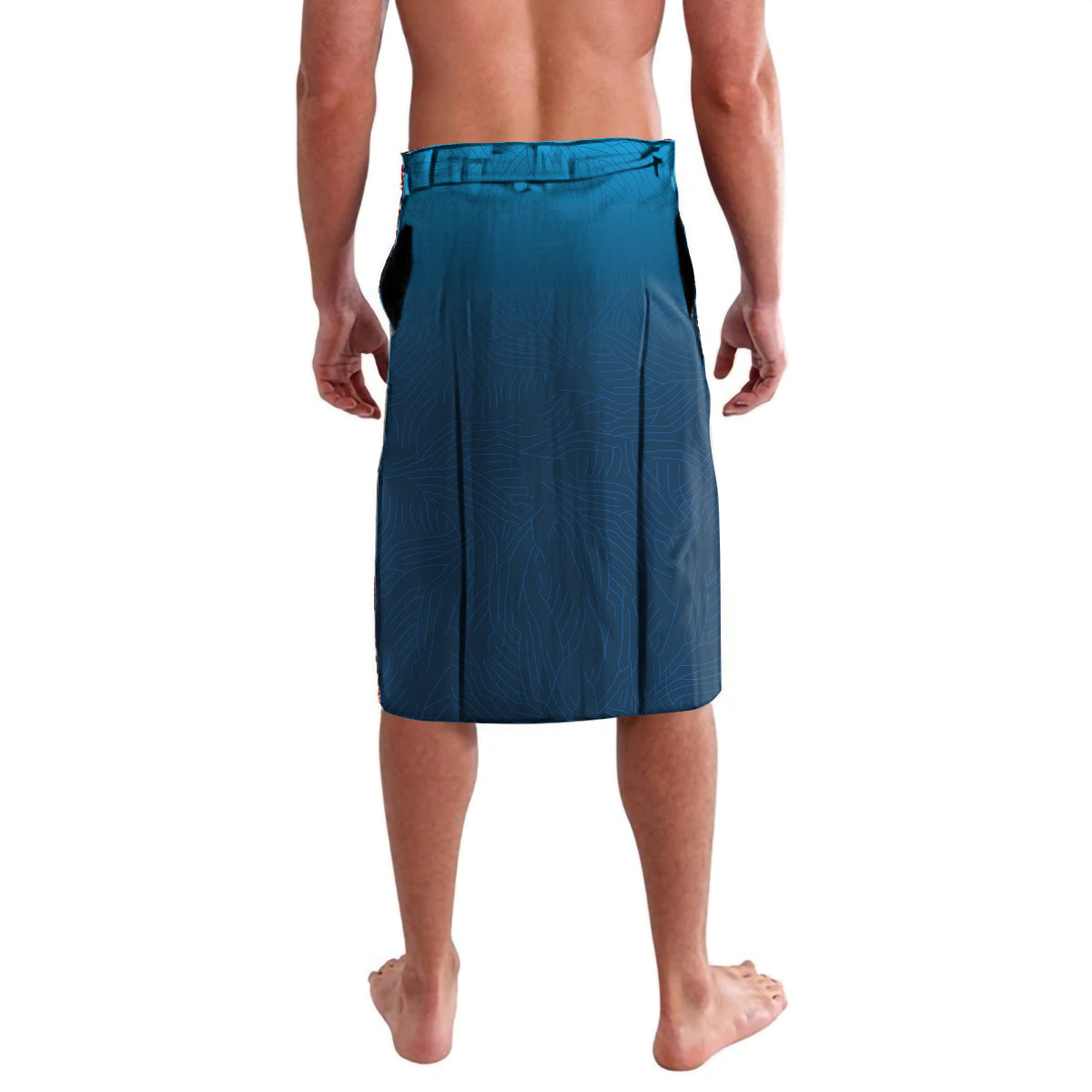 Blue lavalava wrap skirt, textured fabric, elastic waist with side seams