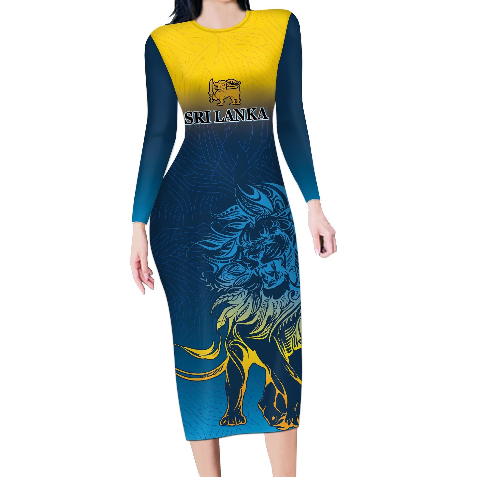 Sri Lanka Long Sleeve Bodycon Dress With Lions Version - Wonder Print Shop