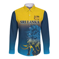 Two-tone unisex long-sleeve button shirt with lion crest and graphic (front)