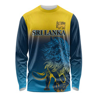 Unisex long-sleeve shirt with Sri Lanka text and lion graphic, blue/yellow