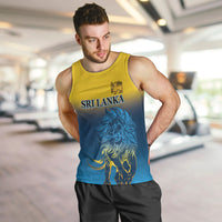 Men's tank top in yellow-to-blue gradient with 'SRI LANKA' and lion graphic