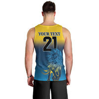 Men's tank top yellow-to-blue gradient with 'YOUR TEXT' and large '21' on back