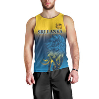 Men's tank top with 'SRI LANKA' text and detailed lion emblem, yellow to blue