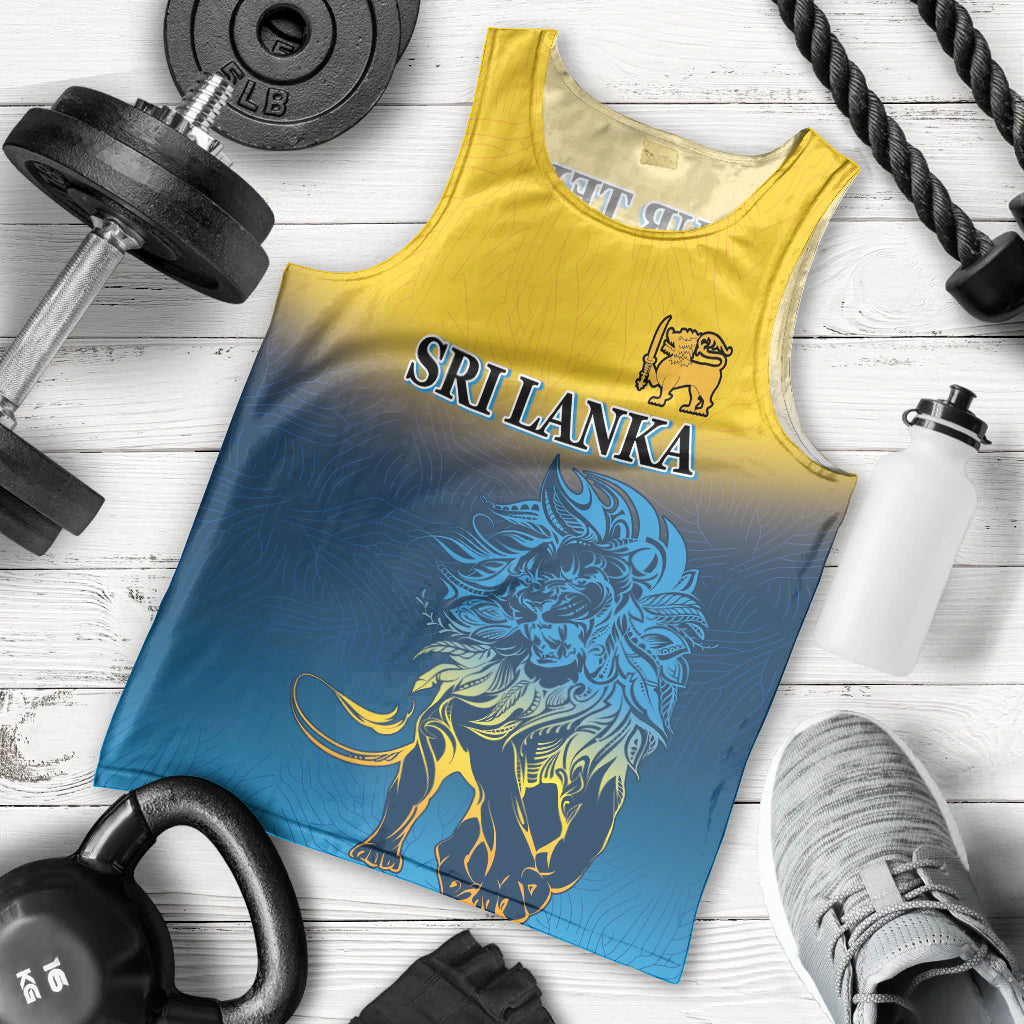 Men's sleeveless tank top, yellow-to-blue gradient with SRI LANKA lion design