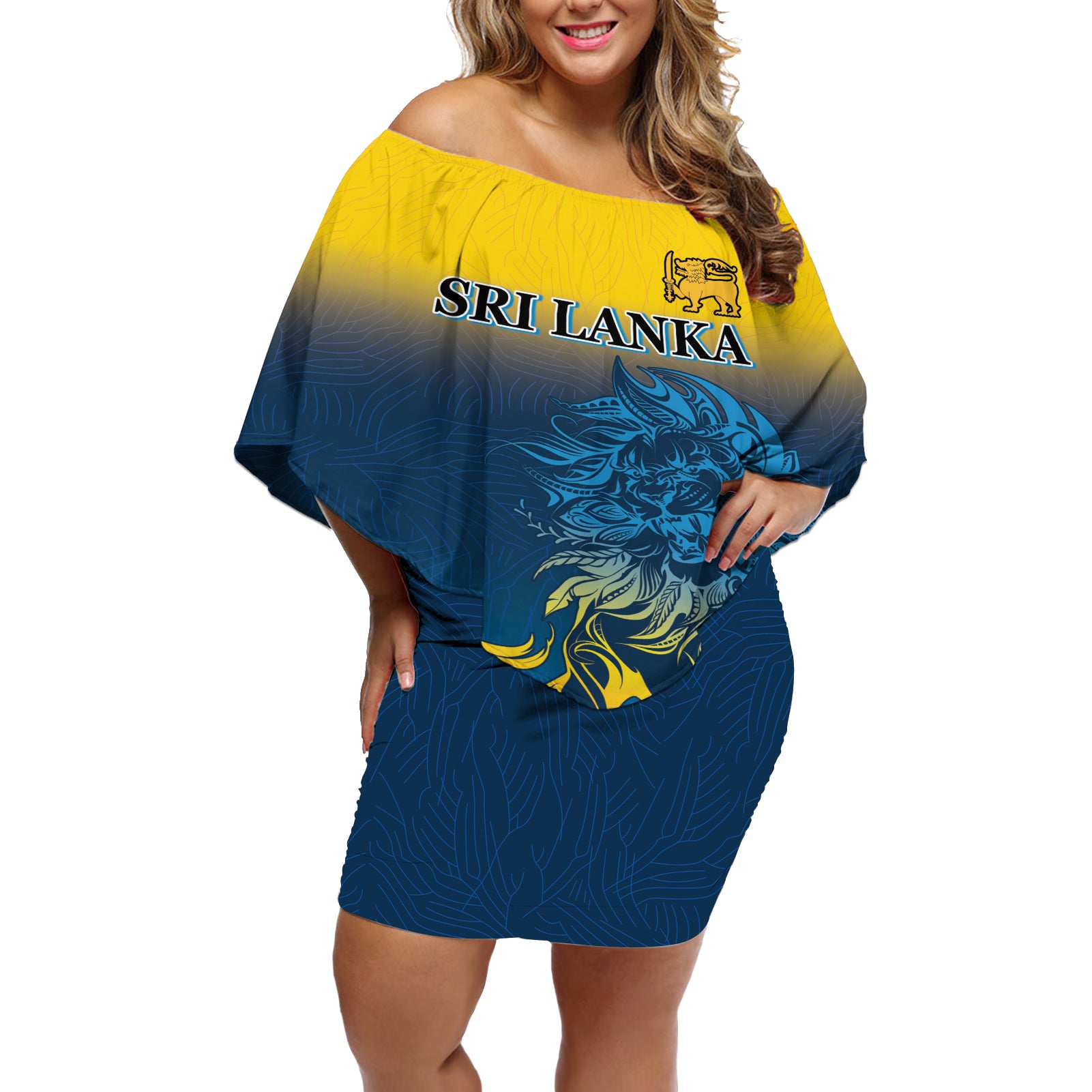 Sri Lanka Off Shoulder Short Dress With Lions Version - Wonder Print Shop